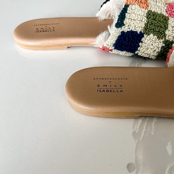 Anthropologie x Emily Isabella Checkered Colorful Sherpa Slippers Womens Medium - Picture 12 of 16
